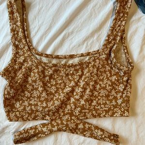 NWOT Brown-Orange Floral Cut-Out Tank Top